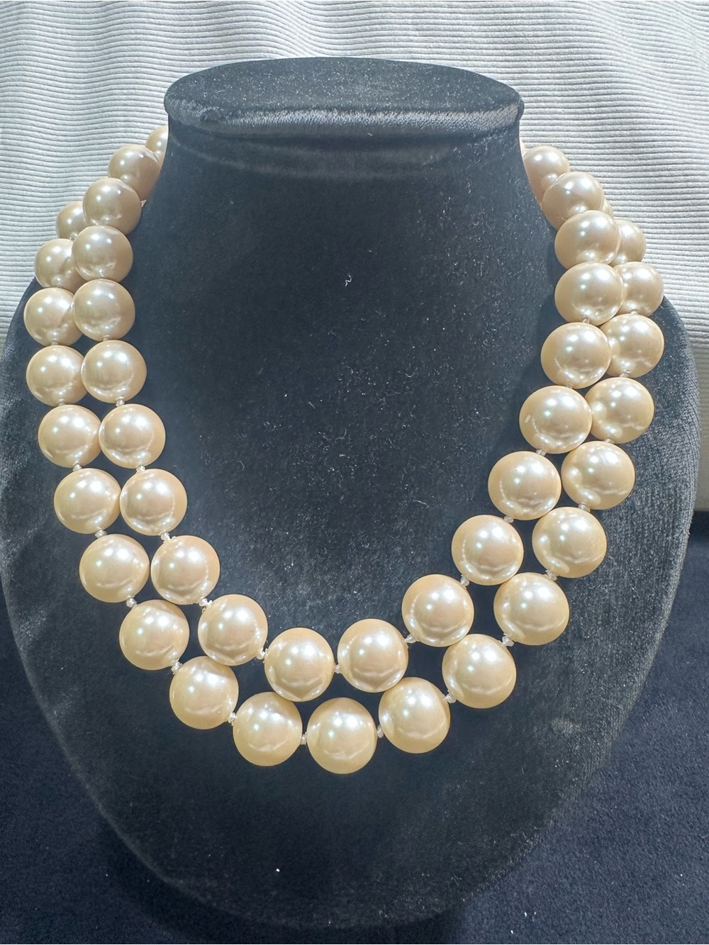 Vtg Monet 14mm Faux Pearl Double Strand Necklace